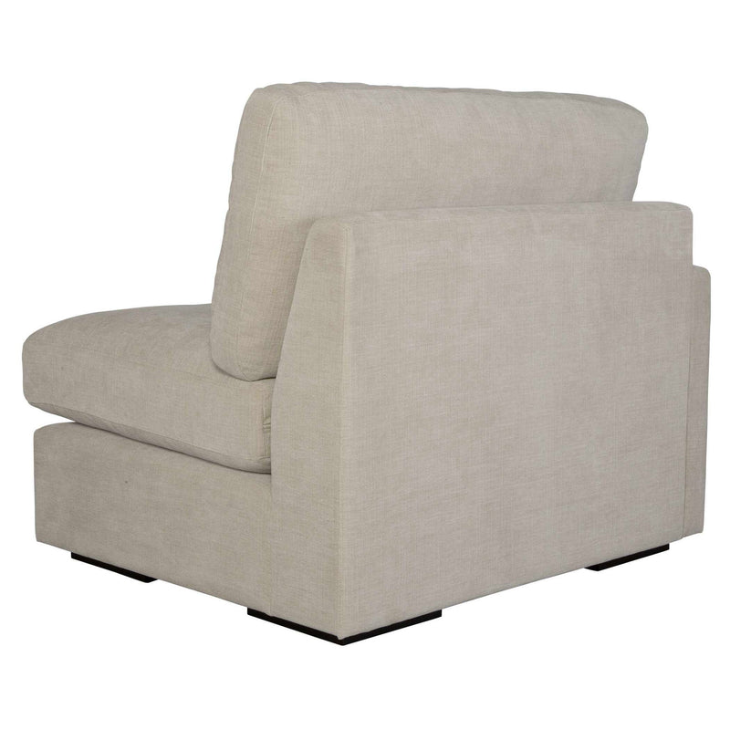 Uttermost Refuge sofa chaise in neutral fabric with wooden legs, showing a comfortable, modern lounge chair with plush cushions.