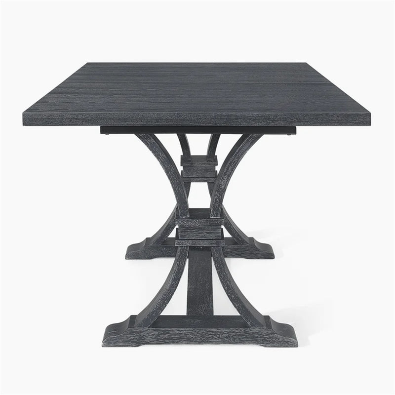 Rustic gray extendable dining table by Noble House, showing the table with extension leaves in a cozy dining setting.