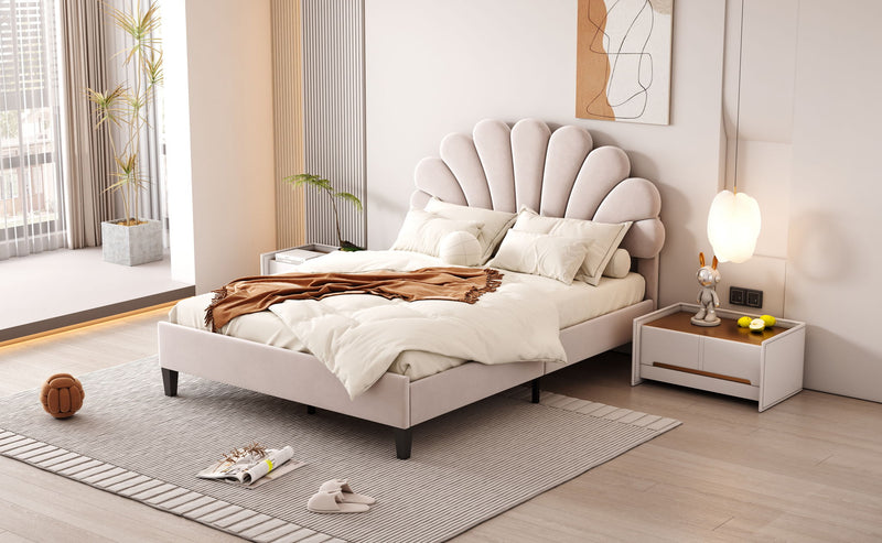 Upholstered Platform Bed With Flower Pattern Headboard - R&R Furniture Gallery (Fountain Valley, CA)