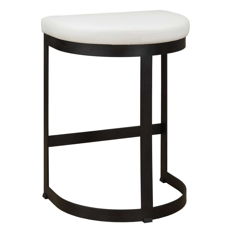 Uttermost Ivanna counter stool with wooden legs and upholstered seat, suitable for kitchen or bar area, 24-27 inch height.