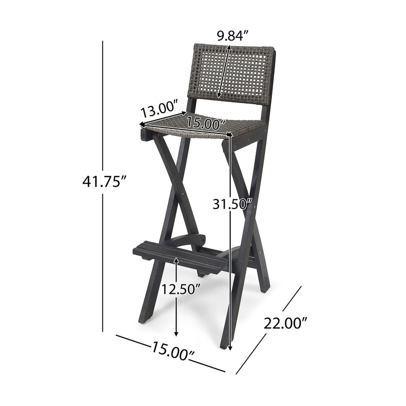 Outdoor Folding Acacia Wood Barstools With Rattan Backrest And Seat - R&R Furniture Gallery (Fountain Valley, CA)
