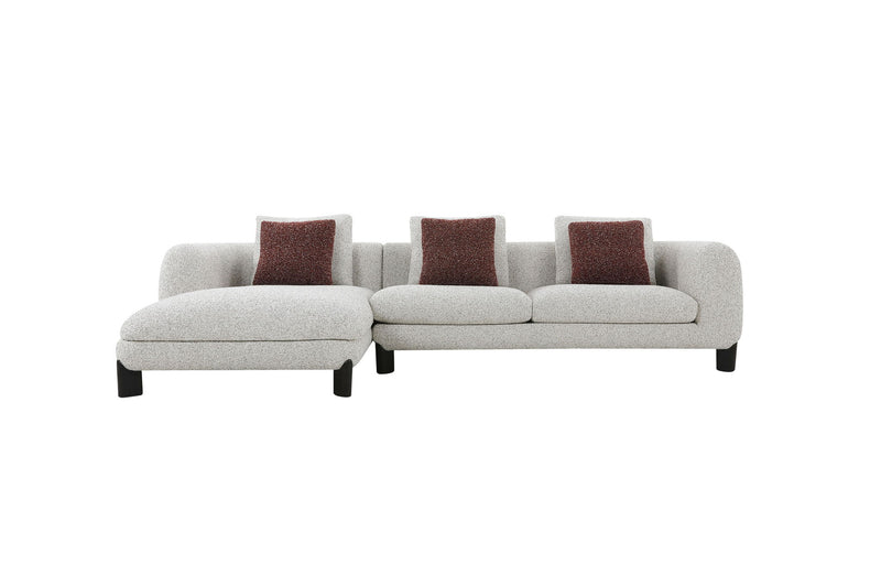 Mardi - Tweed Sectional Sofa With 3 Pillows - Maroon / Beige