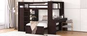 DreamHaus loft bed with twin size standalone bed, shelves, desk, and wardrobe, showcasing a modern multi-functional bedroom setup.