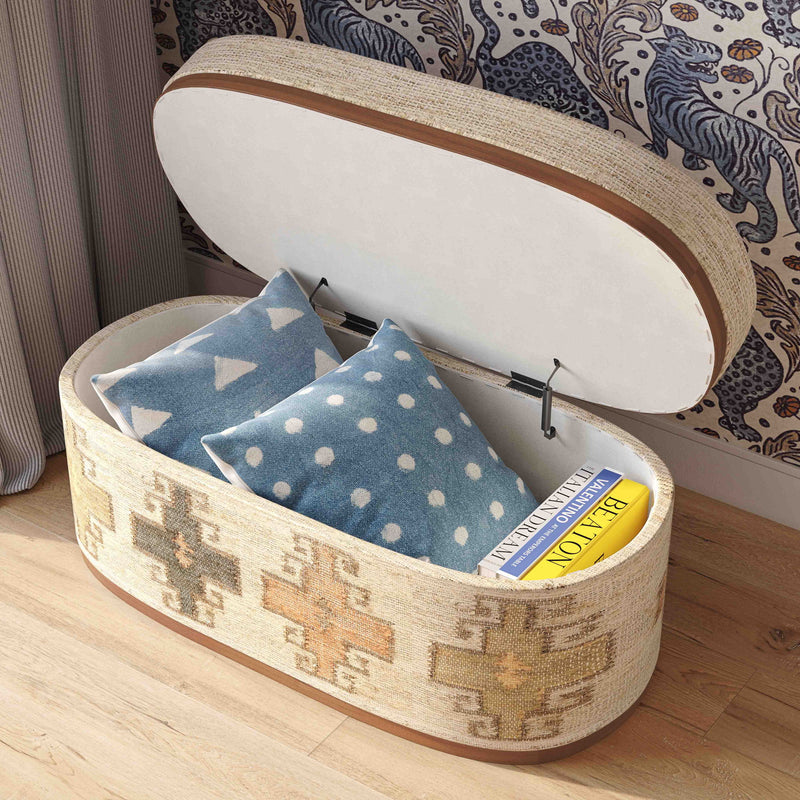 Olivier - Cotton Oval Storage Ottoman - Beige - R&R Furniture Gallery (Fountain Valley, CA)