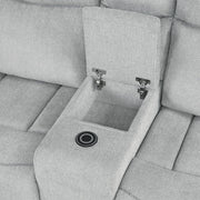 Galya - Motion Loveseat With Console - Light Gray Chenille - R&R Furniture Gallery (Fountain Valley, CA)