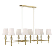 Uttermost Arques 8 Light Linear Chandelier with white and gold finish, featuring sleek modern design and multiple light fixtures.