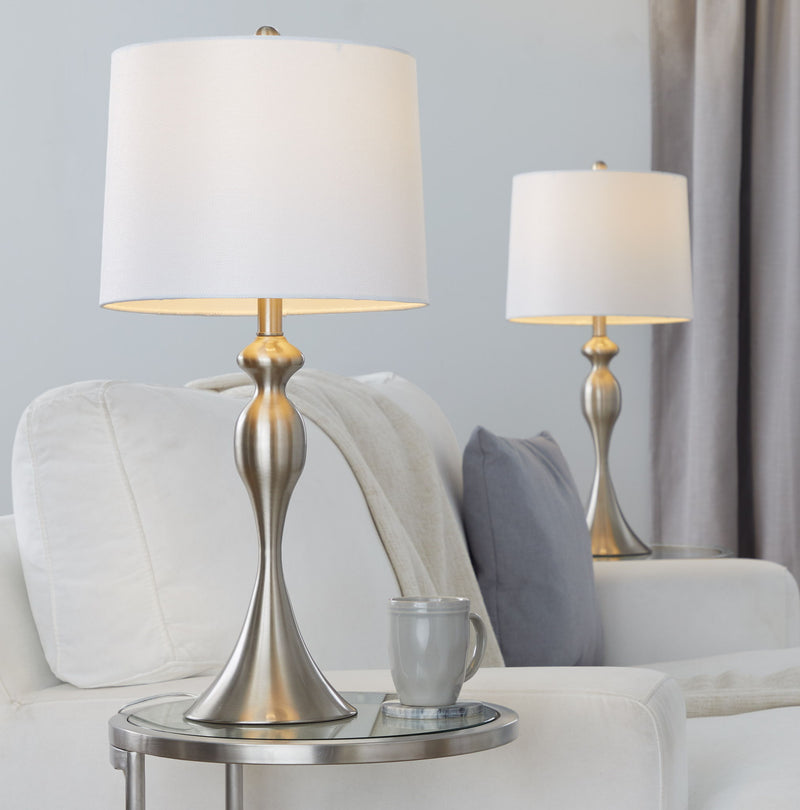 Lumi Source Ashland contemporary table lamp set with two modern ceramic lamps featuring sleek designs and warm fabric shades.