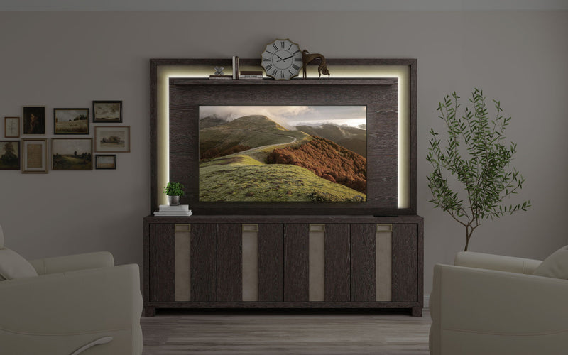 Ascent - 90" TV Console With Hutch And Back Panel - Dark Chocolate - R&R Furniture Gallery (Fountain Valley, CA)