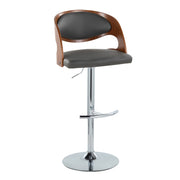 Lumi Source Pino mid-century modern adjustable barstool set with swivel, rounded T-footrest, black finish, and padded seat cushions.