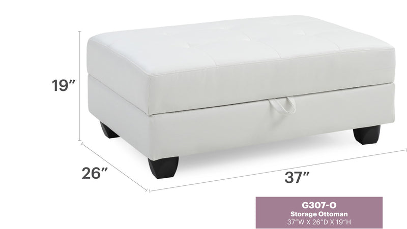 Contemporary upholstered storage ottoman by Glory Furniture with a sleek design and soft fabric upholstery.