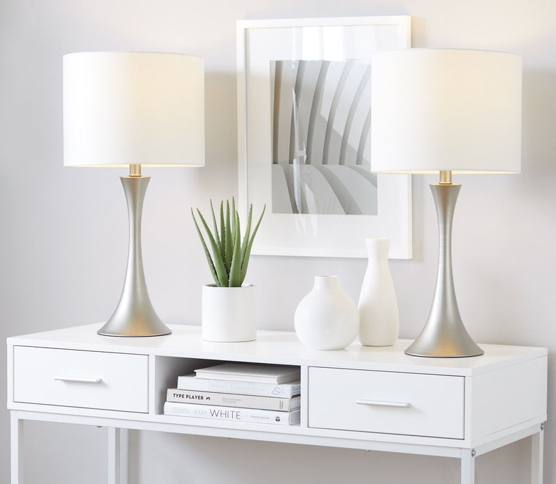 Set of two Lumi Source Lenuxe modern table lamps with sleek contemporary design, featuring minimalist aesthetic and warm lighting.