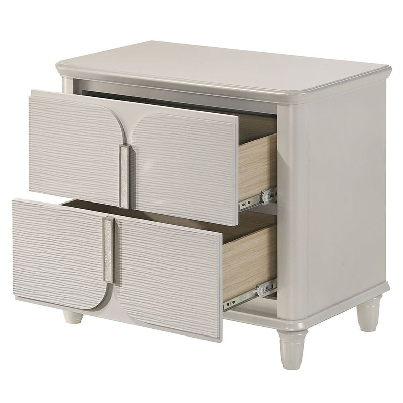 ACME Laveda pearl white accent nightstand with sleek design and single drawer, ideal for modern bedroom decor.