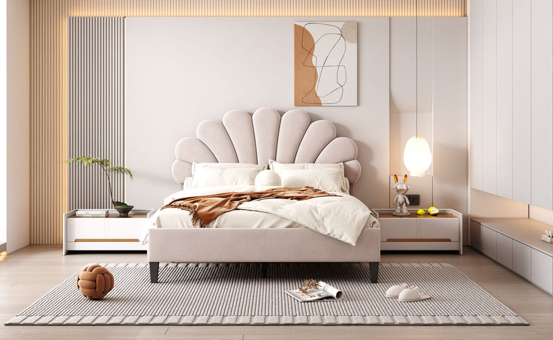 Upholstered Platform Bed With Flower Pattern Headboard - R&R Furniture Gallery (Fountain Valley, CA)