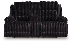 Rhine Falls - Double Reclining Power Loveseat With Console - Onyx - R&R Furniture Gallery (Fountain Valley, CA)