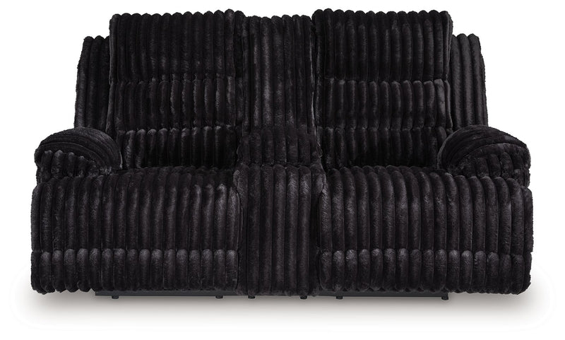 Rhine Falls - Double Reclining Power Loveseat With Console - Onyx - R&R Furniture Gallery (Fountain Valley, CA)