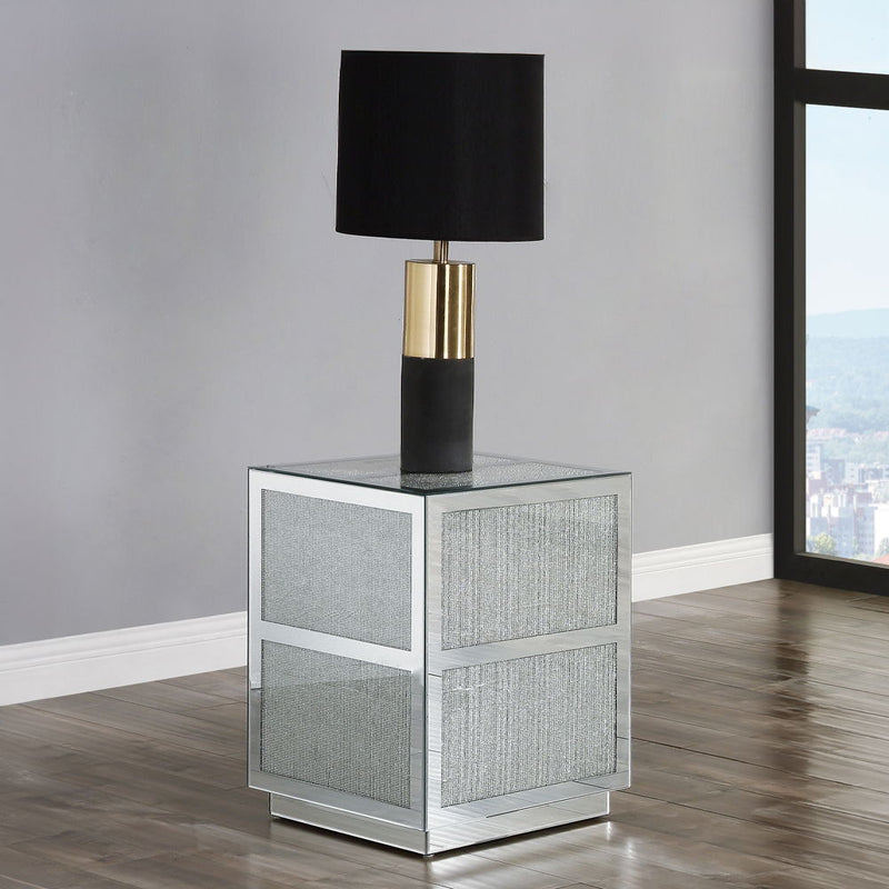 Noralie - 18" End Table With Faux Diamonds - Mirrored - R&R Furniture Gallery (Fountain Valley, CA)