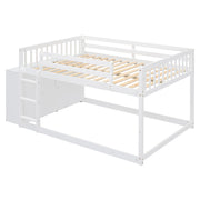 DreamHaus bunk bed with four drawers and three shelves, showcasing a sturdy wooden frame and organized storage options.