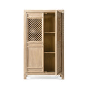 Jennifer Taylor Home Arden 2-door natural wood bookcase storage cabinet with accent design and ample shelving.