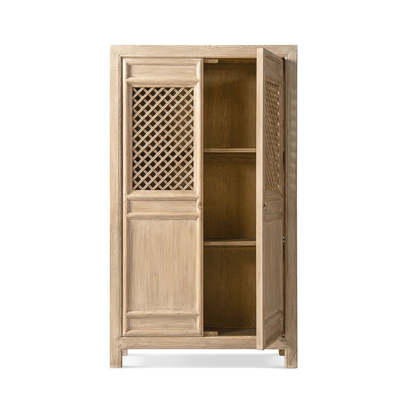Jennifer Taylor Home Arden 2-door natural wood bookcase storage cabinet with accent design and ample shelving.