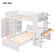 DreamHaus loft bed with built-in stand-alone bed, shelves, desk, and wardrobe in a modern bedroom setup.