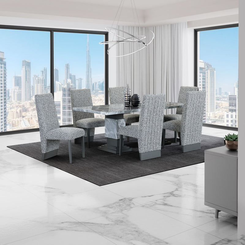 Michelle - Dining Table With Double Pedestal Marble Detailing - Gray - R&R Furniture Gallery (Fountain Valley, CA)