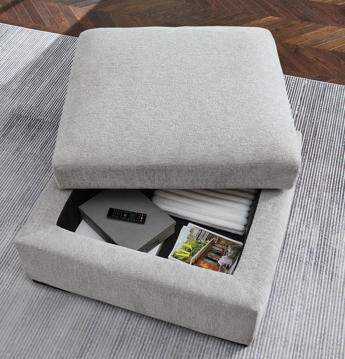 Gabyleigh - Ottoman With Storage - Nickel - R&R Furniture Gallery (Fountain Valley, CA)