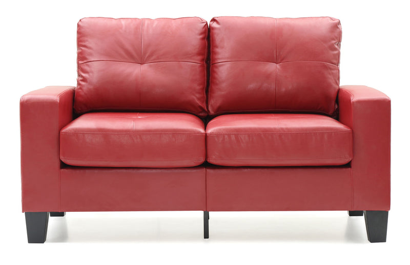 Glory Furniture Newbury track arm loveseat in cozy space with plush cushions and neutral fabric, perfect for stylish small living areas.