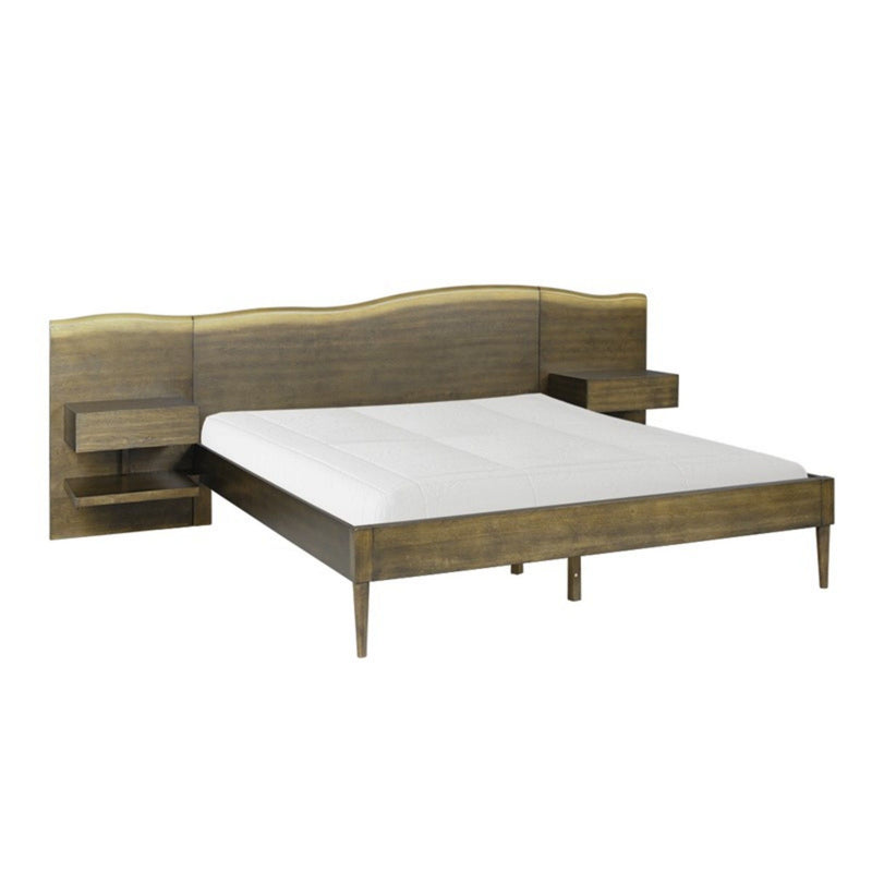 Queen Size Platform Bed Frame With Live Edge Headboard, Built In Nightstands - Dark Brown - R&R Furniture Gallery (Fountain Valley, CA)