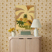 Cream Edith scalloped papier-mâché flower pleated table lamp by TOV Furniture with floral design and textured surface.