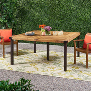 Modern industrial dining table with acacia wood slats in teak, featuring a sleek design from Noble House.