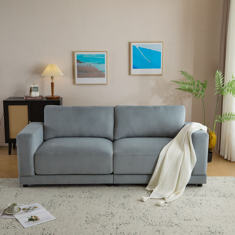 Modern Square Arm Sofa With Soft Fabric Upholstery, Deep Cushions - R&R Furniture Gallery (Fountain Valley, CA)