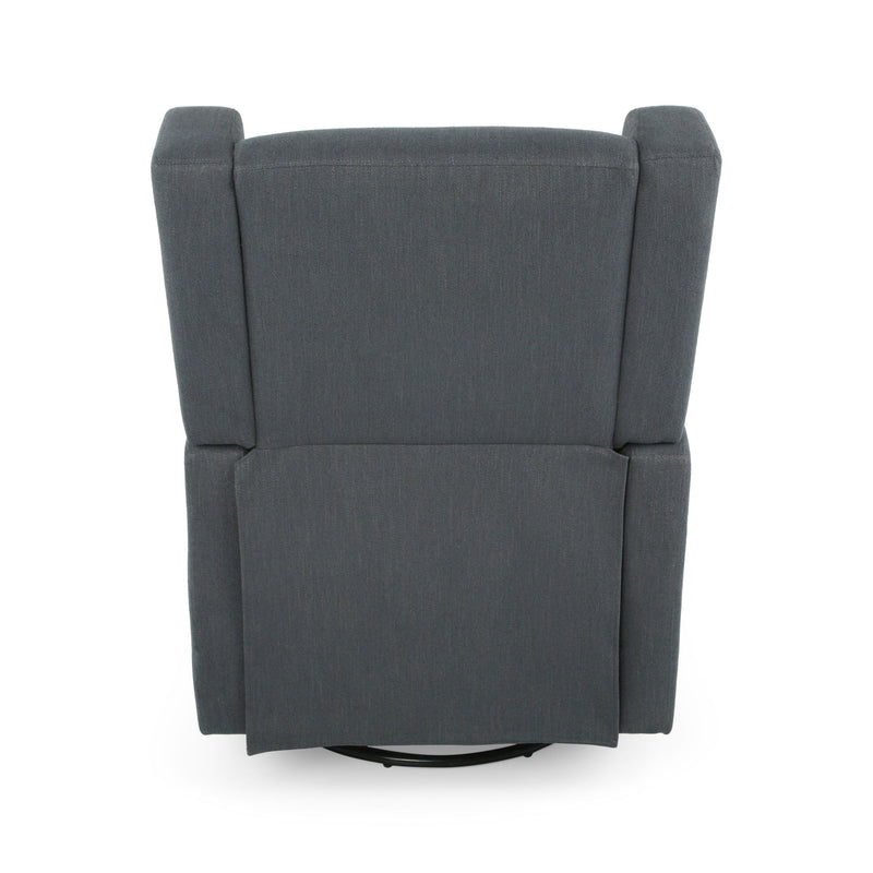 Noble House Landau contemporary fabric upholstered swivel recliner with plush cushioning and a sleek design.