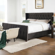 David - King Tufted Wingback Bed - Dark Charcoal Gray - R&R Furniture Gallery (Fountain Valley, CA)