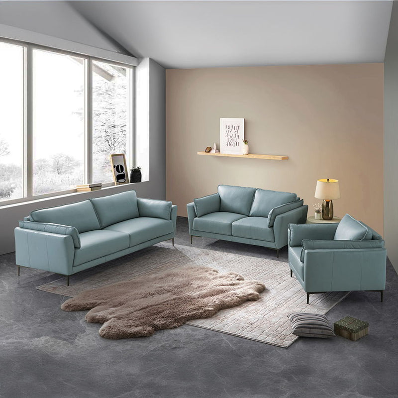 Mesut - Loveseat - Sage Green Top Grain Leather & Black - R&R Furniture Gallery (Fountain Valley, CA)