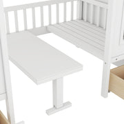 DreamHaus twin over twin bunk bed with changeable table, featuring a convertible upper bed and lower desk for versatile space use.