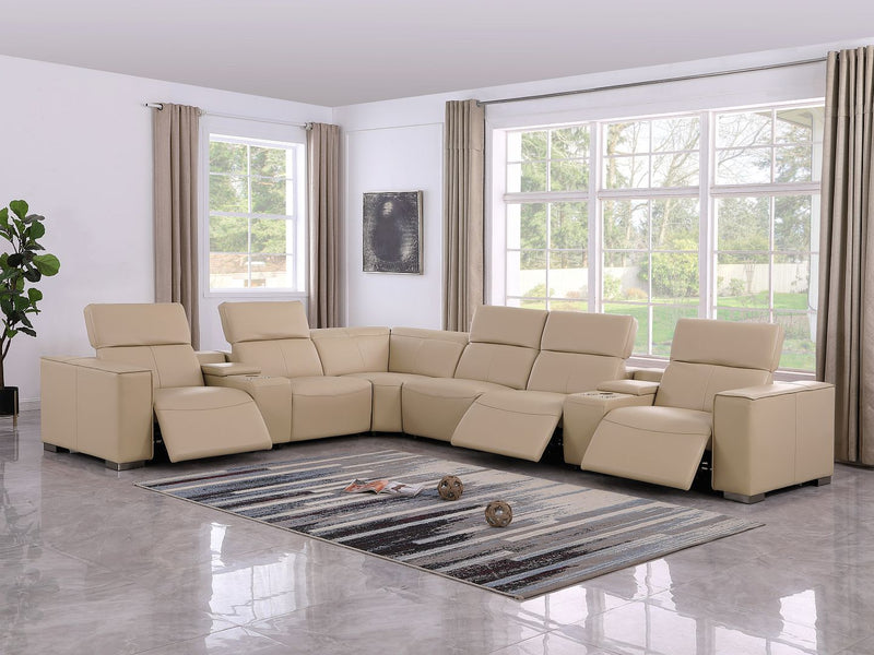 1208 - 8 Piece L Shaped Leather Sectional With 3 Power Recliners & Power Headrests