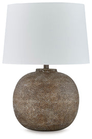 Neavesboro - Metal Table Lamp - Antique Brown / White - R&R Furniture Gallery (Fountain Valley, CA)