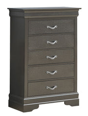 Black metal accent chest from Glory Furniture, featuring a sleek, modern design with sturdy construction and decorative hardware.