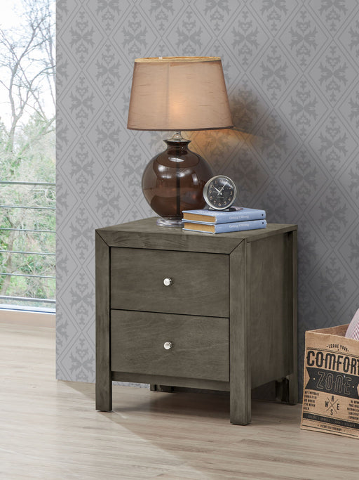 Glory Furniture accent nightstand with drawers, featuring a charming design and wooden finish, suitable for bedroom decor.