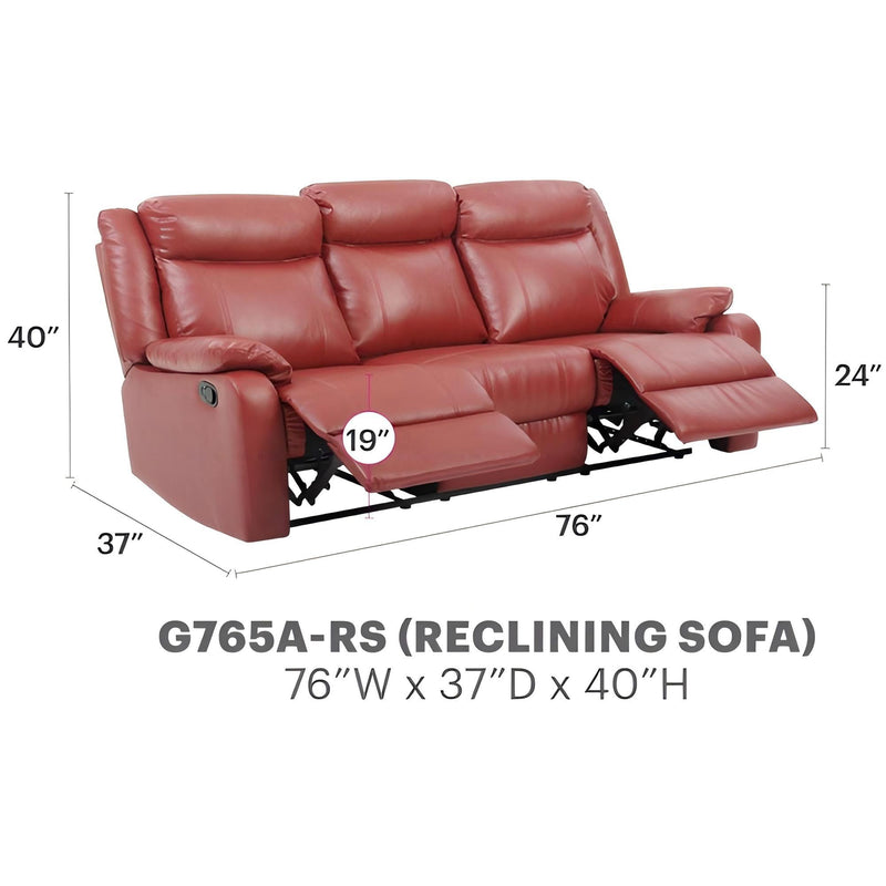 Contemporary three seater reclining sofa by Glory Furniture with plush cushions and modern design, showcasing comfortable seating.