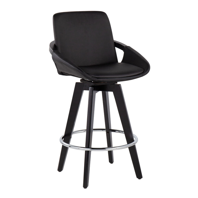Lumi Source Cosmo set of 2 contemporary fixed height counter stools with swivel seats and round footrests.
