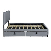 DreamHaus platform upholstered storage bed with two drawers and twin long trundle, showcasing its plush headboard and sleek design.