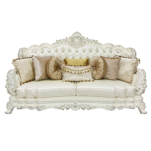 Adara - Sofa With 7 Pillows - Pearl White Synthetic Leather & Antique White - R&R Furniture Gallery (Fountain Valley, CA)