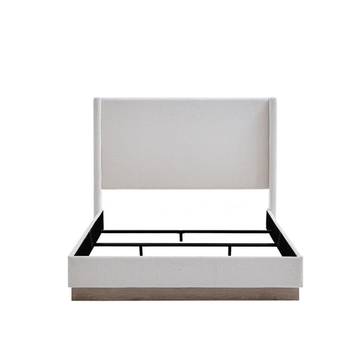 House & Home Furniture Hale upholstered wingback bed with padded headboard and fabric upholstery in a stylish bedroom setting.