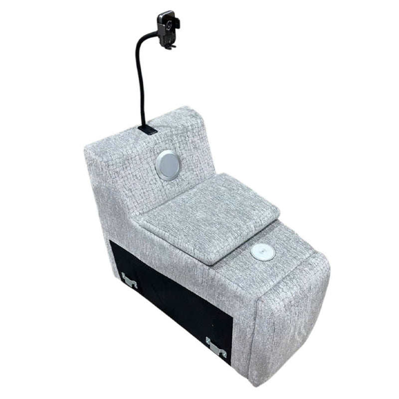 Fullar - Modular Console With Wireless Charger - Light Gary Chenille - R&R Furniture Gallery (Fountain Valley, CA)