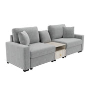 Noble House modular sofa couch with storage armrest and center console, stationary sectional with plush cushions and modern design.