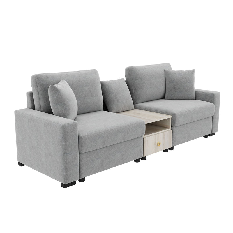Noble House modular sofa couch with storage armrest and center console, stationary sectional with plush cushions and modern design.