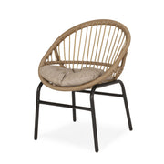 Set of two Noble House outdoor accent chairs with curved backs and basket frames in light brown and beige.