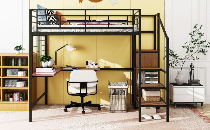 Loft Bed With Desk And Grid, Stylish Frame With Lateral Storage Ladder And Wardrobe - R&R Furniture Gallery (Fountain Valley, CA)