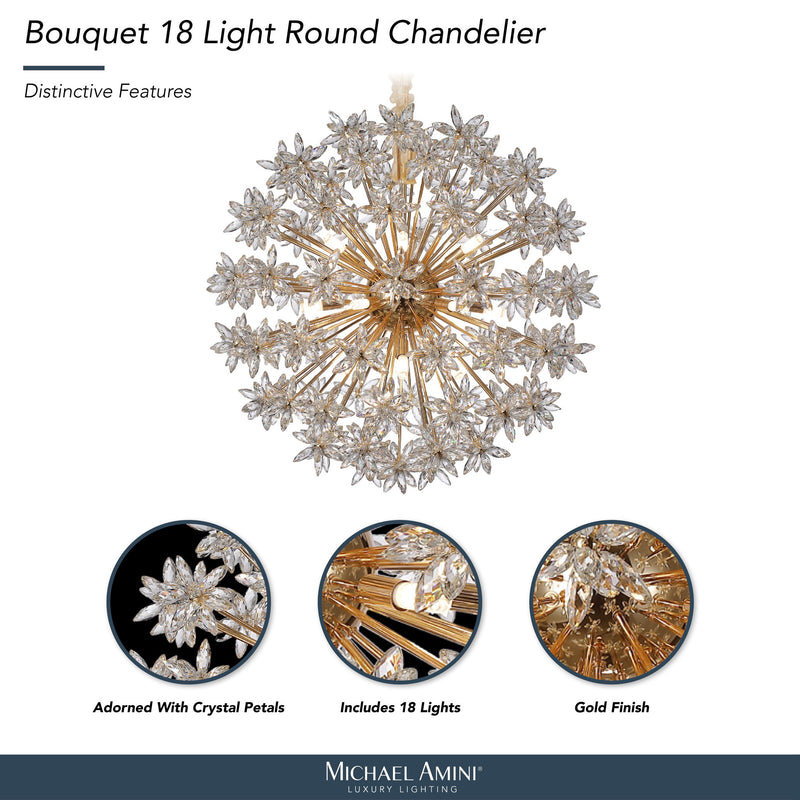 Michael Amini Lighting - Bouquet 18-Light Round Crystal Chandelier - Gold